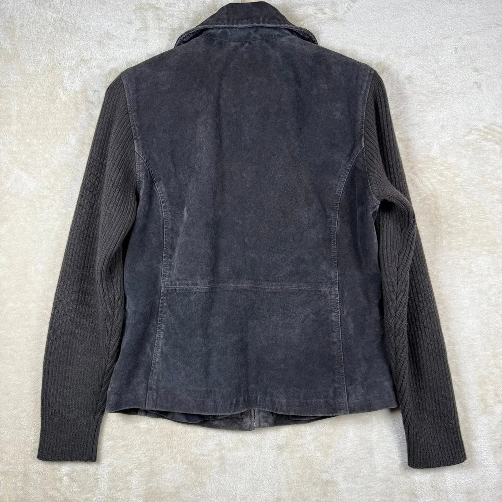 Fabio Womens Leather Jacket Size M Sweater Knit‎ Sleeve Zip Up Brown Y2K